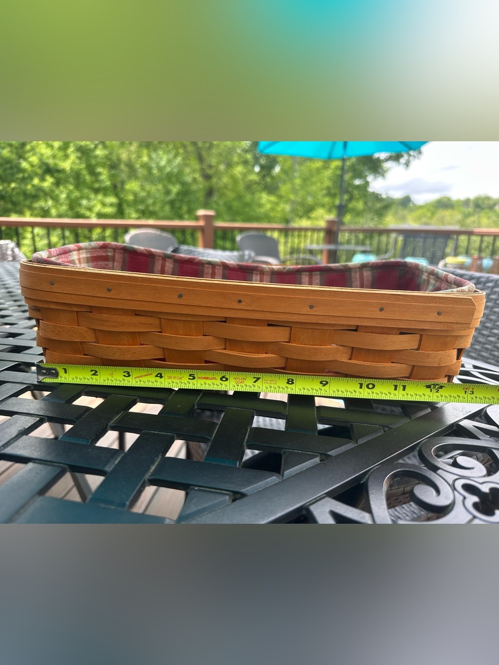Longaberger Handwoven Wood Basket with Red Plaid Liner
